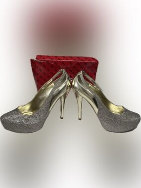 GUESS Metallic Gold Crystal-Embellished Stiletto Slingbacks Size 9.5 Medium